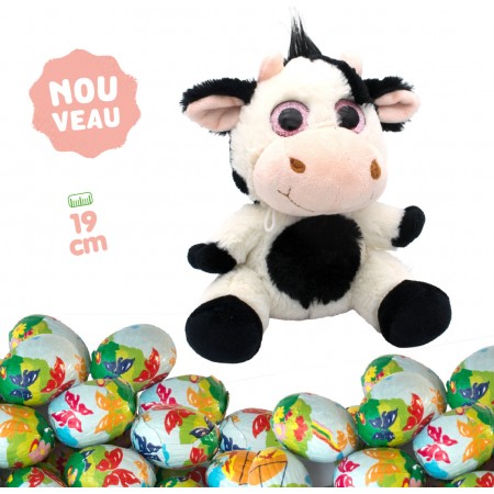 Peluche vache gros yeux garnie