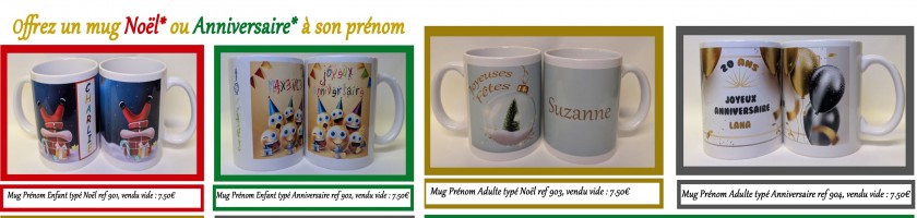 Mug à votre Prénom : typé Noël, Joyeuses Fêtes et/ou Anniversaire